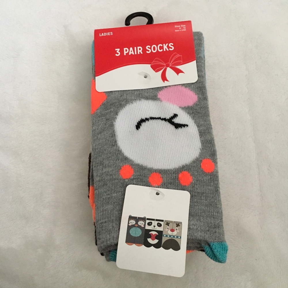 Ladies Novelty Socks Owl Panda Reindeer 3 Pair NWT